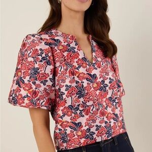 Avara (Voy) Elegant Floral Blouse in Pink and Blue